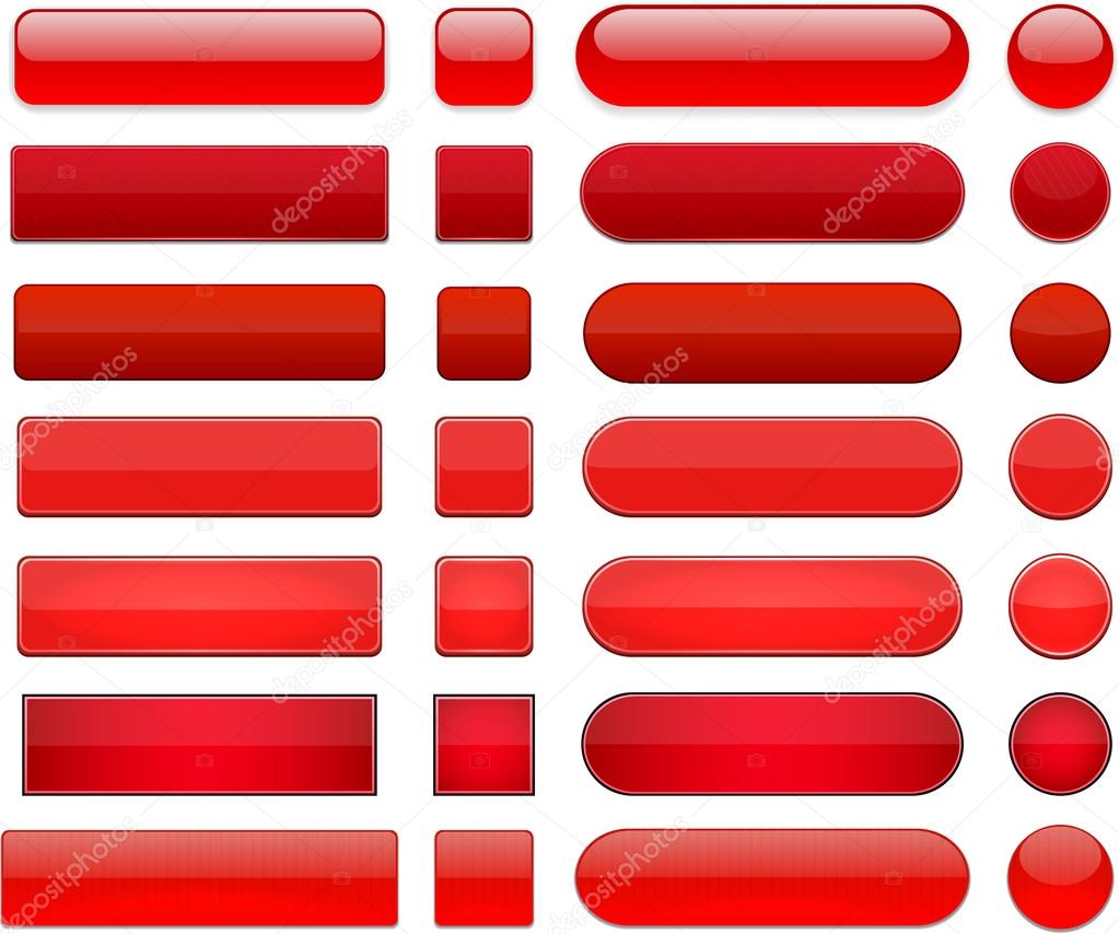 Set of blank red buttons for website or app. Vector eps10.
