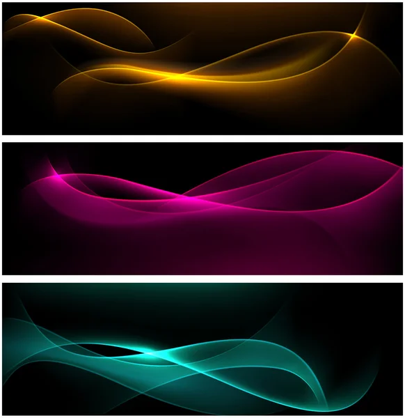 Dark glow banners with color waves. — Stock Vector