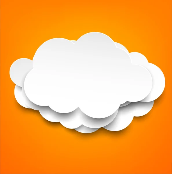 Nubes de papel blanco sobre fondo naranja . — Vector de stock