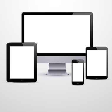Electronic devices with blank white screens.
