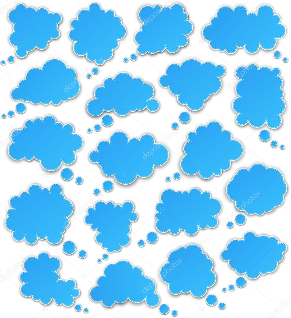 Set of paper blue clouds.