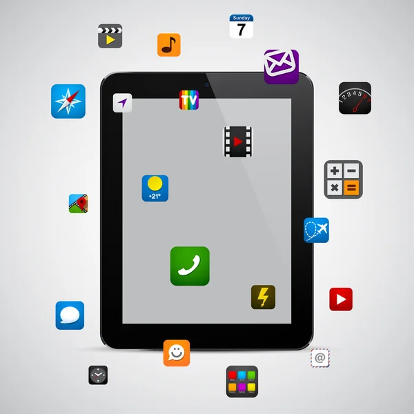 Tablette moderne avec applications . — Image vectorielle