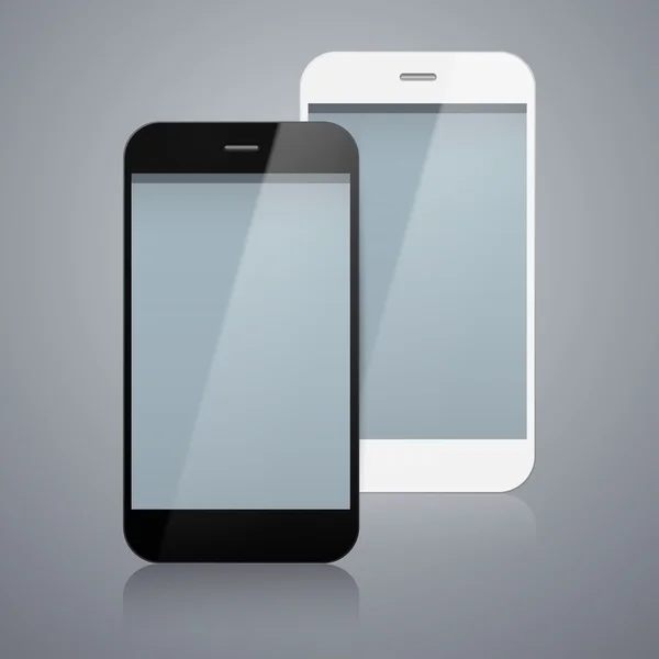 Smartphones realistas en blanco y negro . — Vector de stock