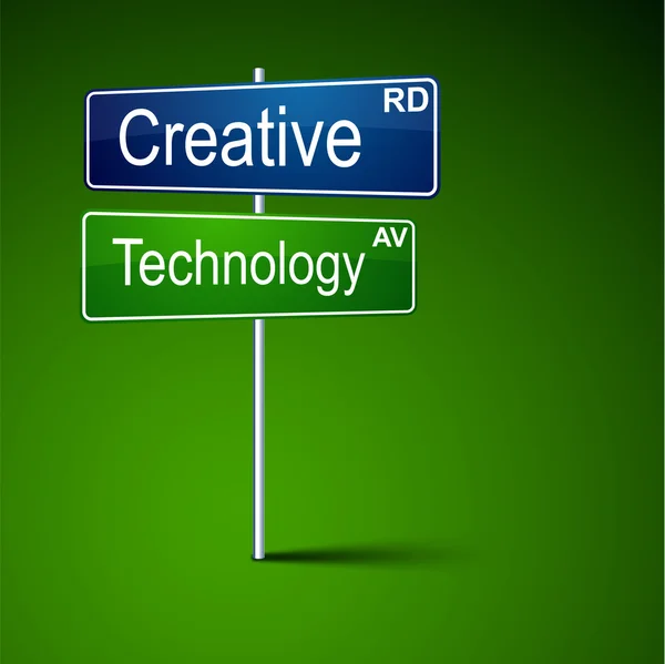 Kreatív technológia irányba út jel. — Stock Vector