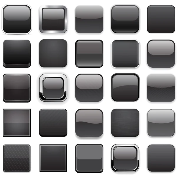 Quadratische schwarze App-Symbole. — Stockvektor