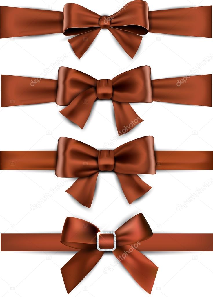 Satin brown ribbons. Gift bows.