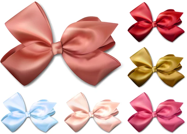 Satin color ribbons. Gift bows. — Stock Vector
