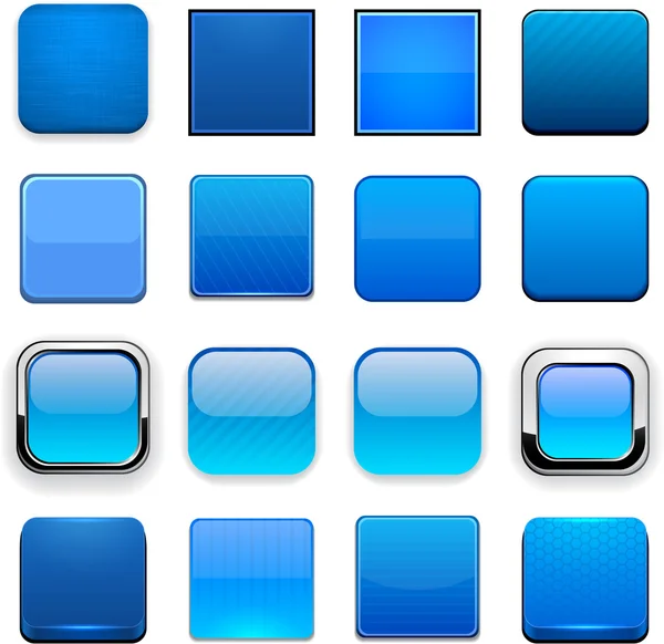 Blaue quadratische, hochdetaillierte Web-Buttons. — Stockvektor
