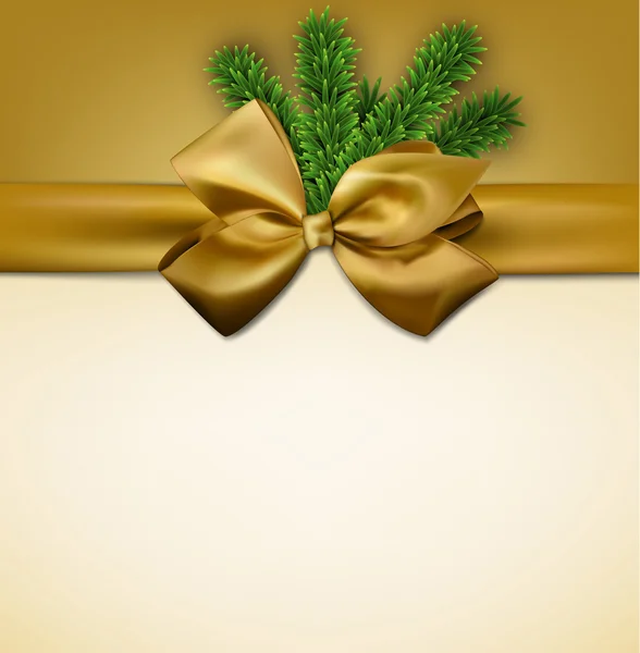 Carte cadeau en papier beige avec noeud en satin doré . — Image vectorielle