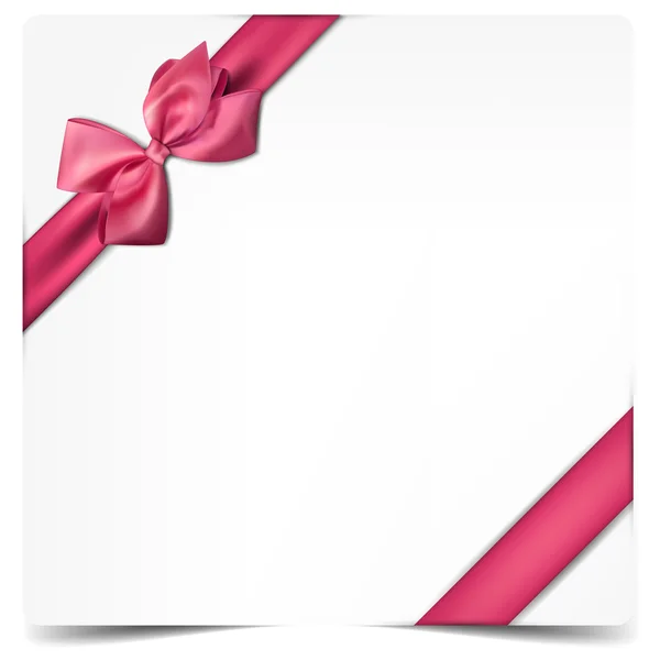 Weiße Papierkarte mit Geschenk rosa Satinschleife. — Stockvektor