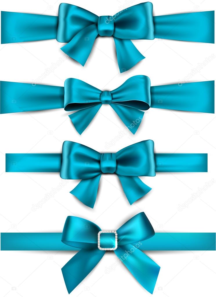 Satin blue ribbons. Gift bows.