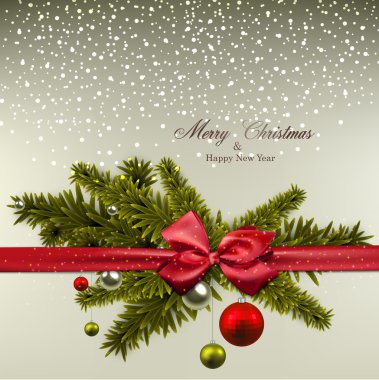 Köknar dalları ve toplarıyla Noel arkaplanı.