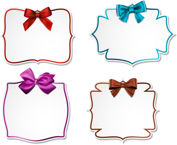 White paper gift cards with color satin bows.