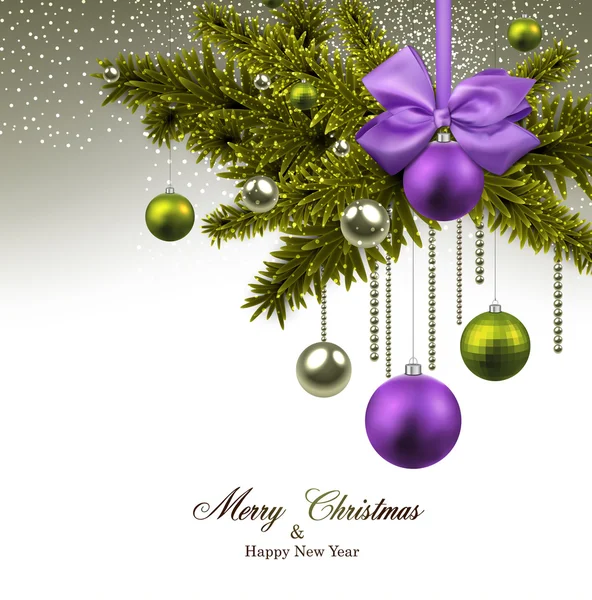 Vánoční pozadí s jedlovými větvemi a míčky. — Stockový vektor