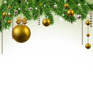 Köknar dalları ve toplarıyla Noel arkaplanı.