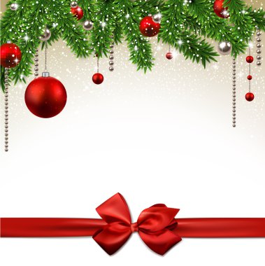 Köknar dalları ve toplarıyla Noel arkaplanı.