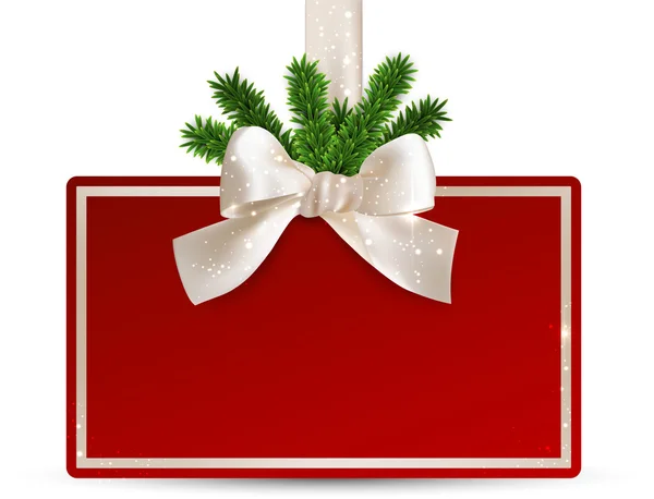 Biglietto natalizio di carta rossa con fiocco bianco . — Vettoriale Stock