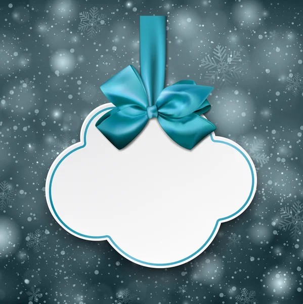 White cloud gift card with blue satin bow. — Stock Vector