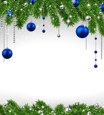 Köknar dalları ve toplarıyla Noel arkaplanı.
