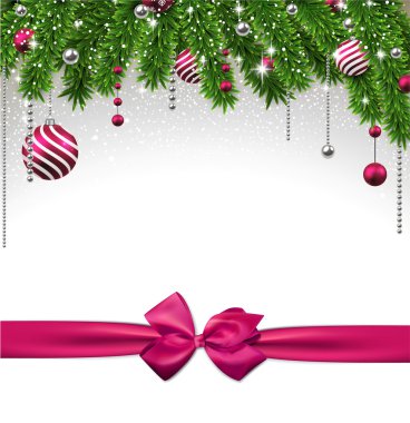 Köknar dalları ve toplarıyla Noel arkaplanı.