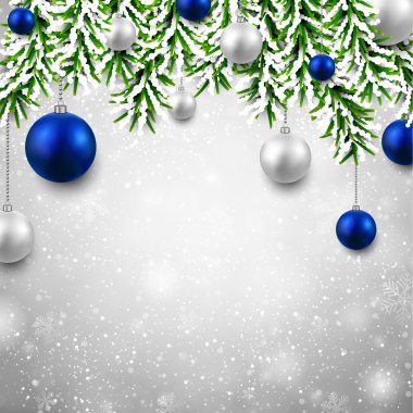 Köknar dalları ve toplarıyla Noel arkaplanı.