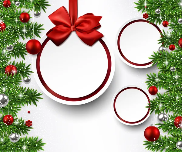 モミの枝とボールでクリスマスの背景. — ストックベクタ