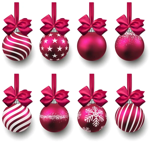 Set of realistic magenta christmas balls. — Stock Vector