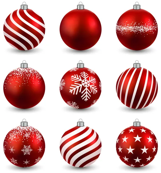 Conjunto de bolas de Navidad rojas realistas . — Archivo Imágenes Vectoriales