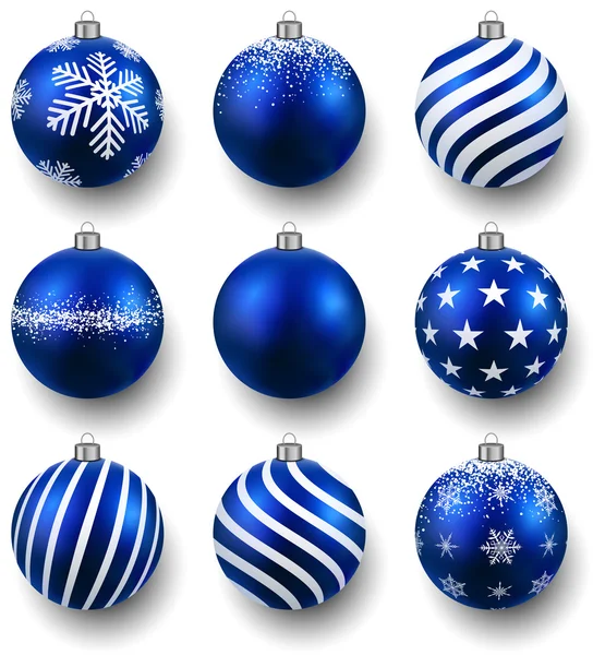 Set van realistische blauwe kerstballen. — Stockvector