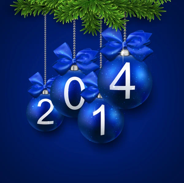 Realistic blue christmas balls with 2014. — Stock Vector