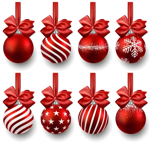 Conjunto de bolas de Navidad rojas realistas . — Vector de stock