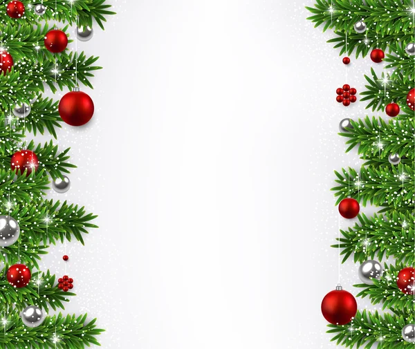 Karácsony háttér fenyő ágak és labdák. — Stock Vector