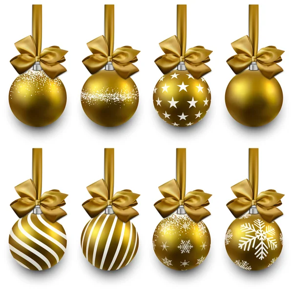 Conjunto de bolas de Natal douradas realistas . — Vetor de Stock