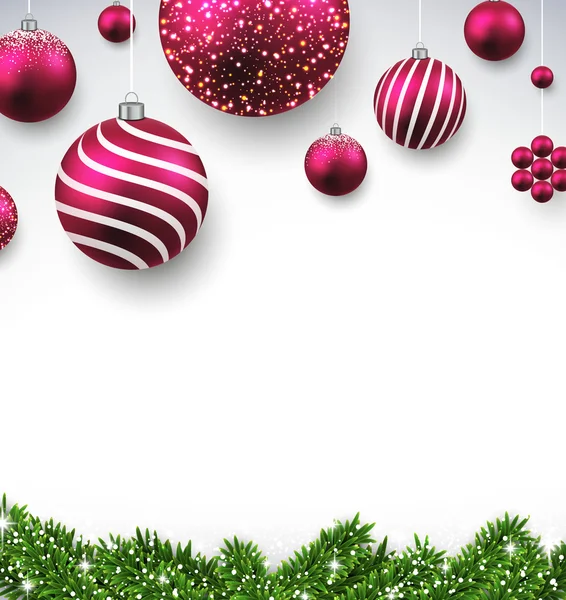 Рождественский фон с еловыми ветвями и шарами. — стоковый вектор