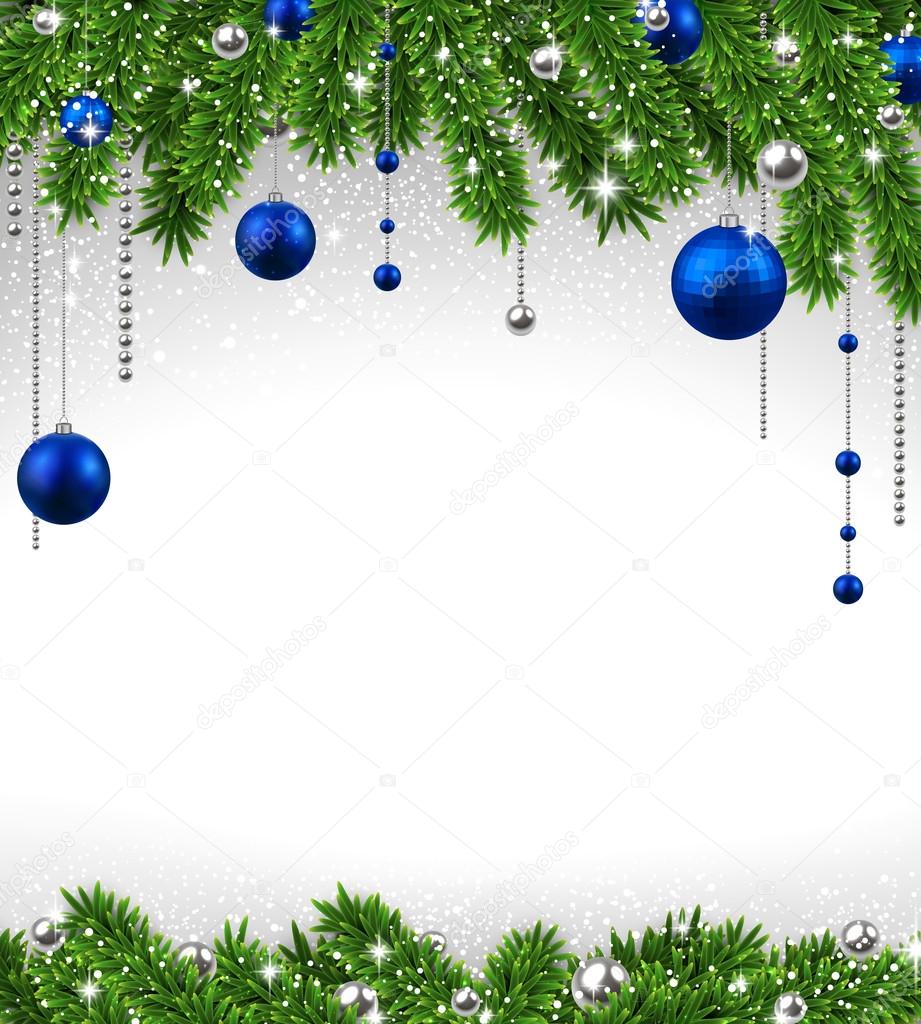 Christmas background with fir branches and balls.