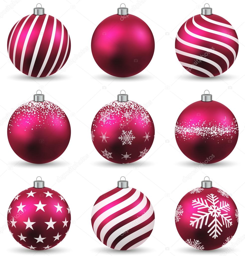 Set of realistic magenta christmas balls.
