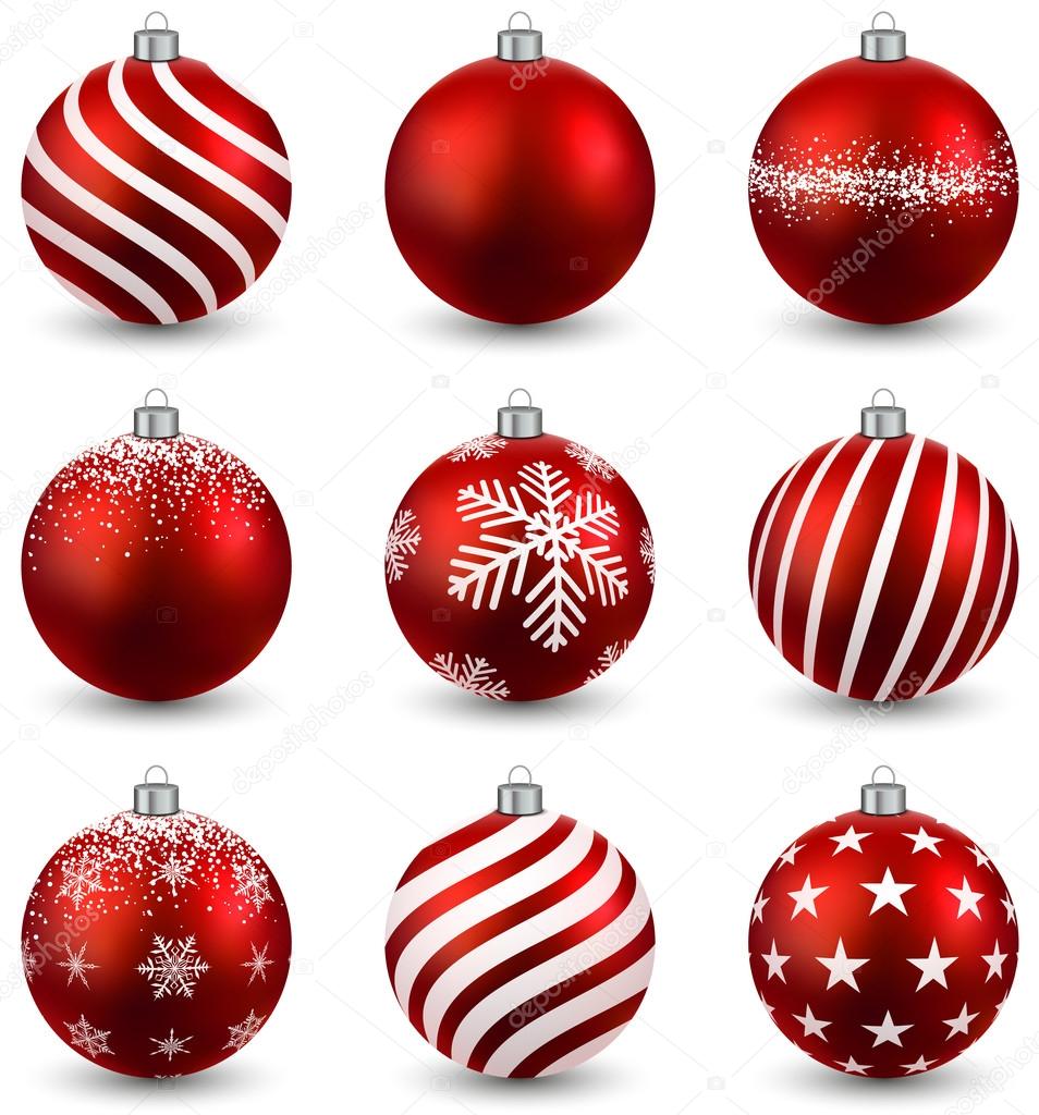 Set of realistic red christmas balls.