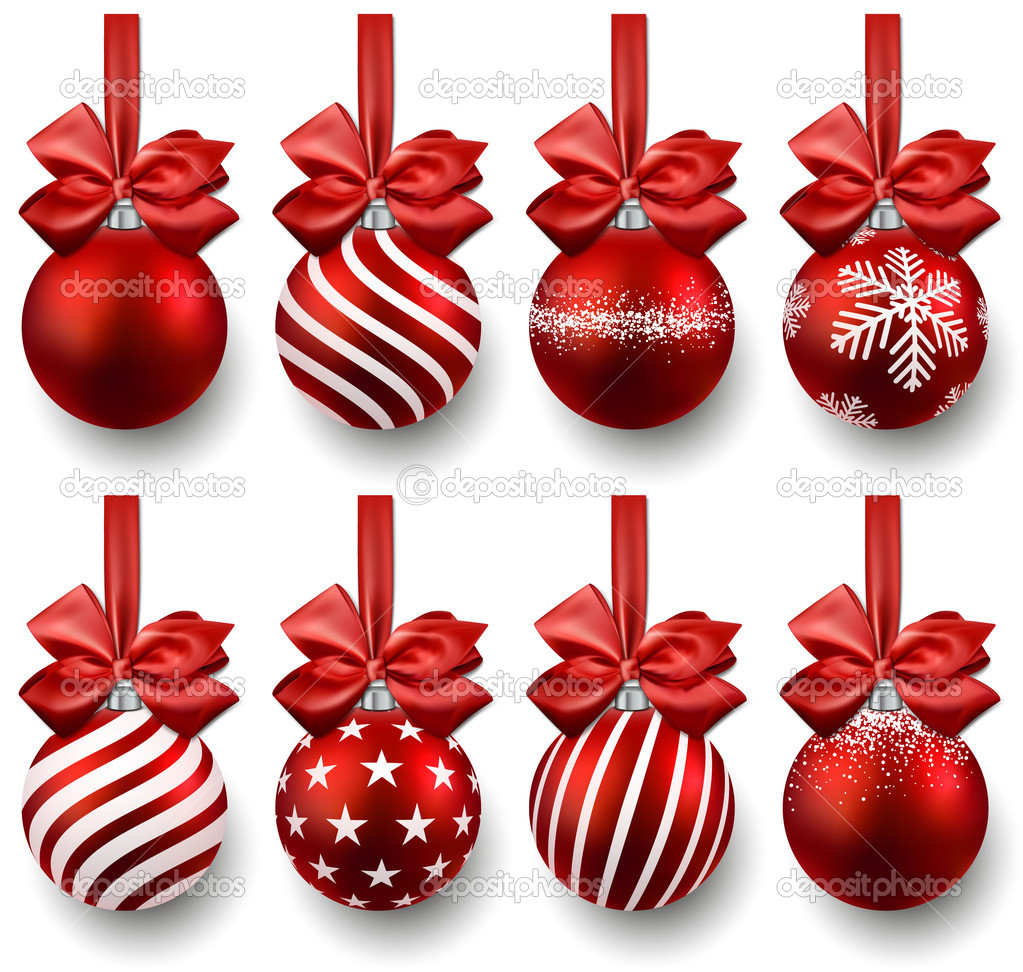 Set of realistic red christmas balls.