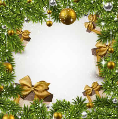 çam dalları ve topları ile Noel çerçeve.