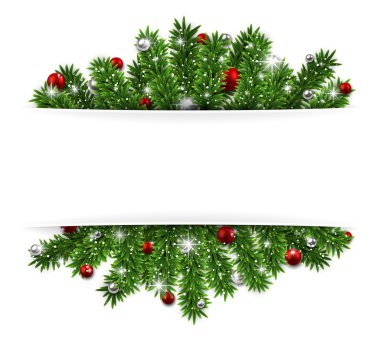 Köknar dalları ve toplarıyla Noel arkaplanı.