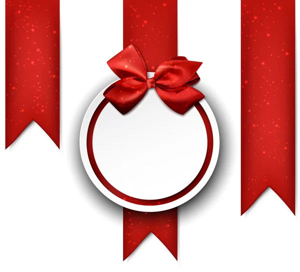Carte cadeau en papier blanc avec noeud en satin rouge . — Image vectorielle