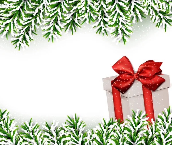 Fondo de Navidad con ramas de abeto caja de regalo . — Archivo Imágenes Vectoriales