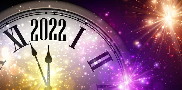 Полускрытые Часы Показывающие 2022 Сверкающими Фейерверками — стоковый вектор
