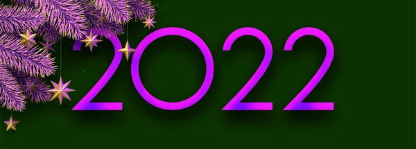 粉红2022用挂着星星的圣诞冷杉树枝签署 绿色背景 媒介节庆图解 — 图库矢量图片