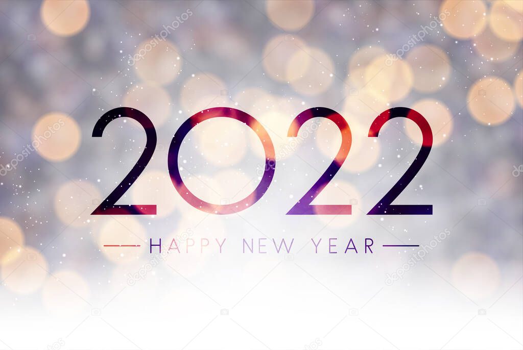 Fogged glass 2022 sign on colorful bokeh background. Vector festive illustration.