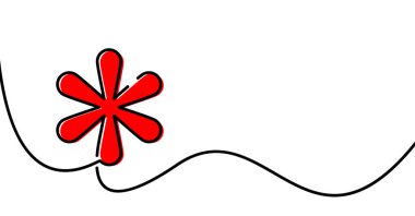 Tek çizgi kırmızı yıldız işareti çizgisi. Vektör illüstrasyonu.