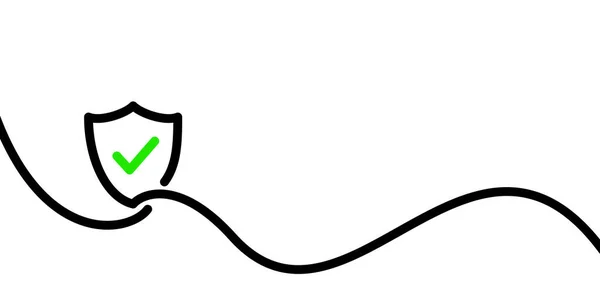Single Line Drawn Shield Green Tick Checkmark Vector Illustration — Stock Vector