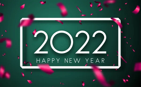 2022 Teken Vierkant Kader Roze Folie Serpentine Confetti Gelukkig Nieuwjaar — Stockvector