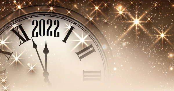 Half Hidden Golden New Year Clock Showing 2022 Golden Shiny — Stock Vector