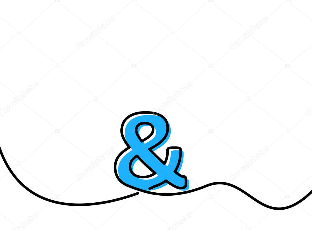 Single line drawn blue & ampersand sign. Vector illustration.